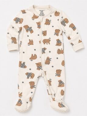George Cream Footed One-Piece with Brown Bear Print